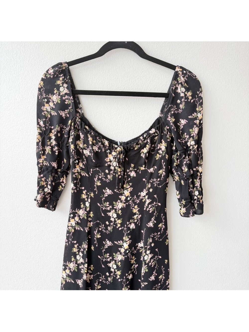 Reformation Clarissa Floral Midi Dress Black Slit Crepe Size 6 Medium - Picture 3 of 7